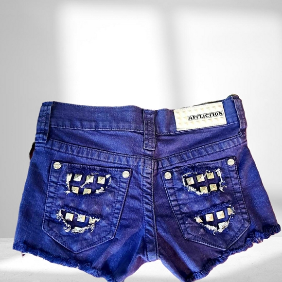 Affliction Studded Denim Cut-off Short Shorts- 24 - Picture 11 of 15